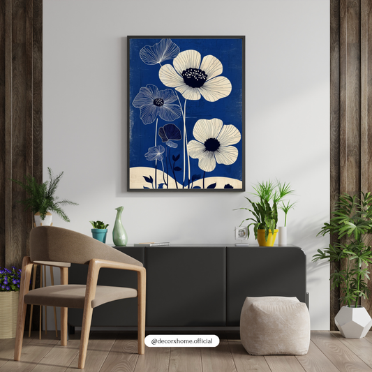 Blue Botanical Bloom Poster – Elegant Minimal Floral Wall Art