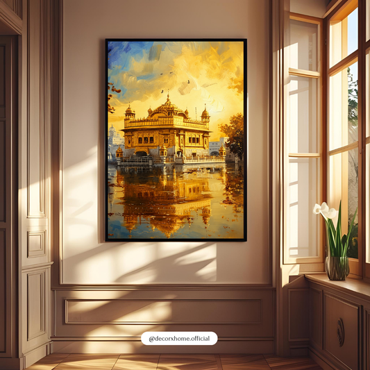 DecorexHome Golden Temple Reflection Poster | Spiritual Sikh Heritage Wall Art | Luxury Architectural Artwork | Serene Golden Hour Print