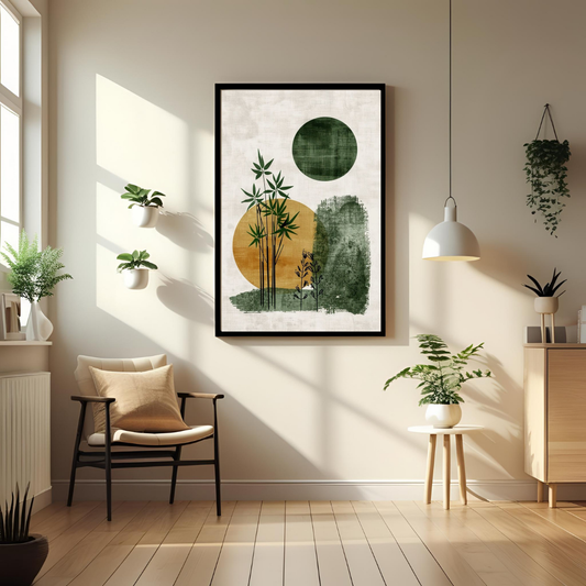 Abstract Bamboo & Sun Spiritual Wall Poster 🌿☀️