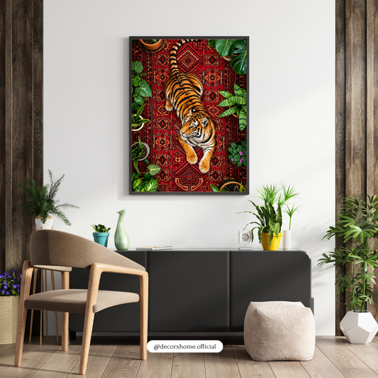 Wild Tiger Botanical Poster – Vintage Rug Aesthetic Wall Art | Decorxhome