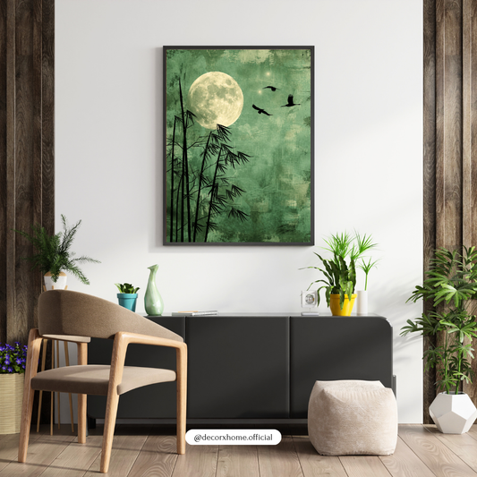 Moonlit Bamboo Serenity Wall Art Poster | Japanese Zen Nature Print | Minimal Lunar Landscape Artwork | Decorexhome