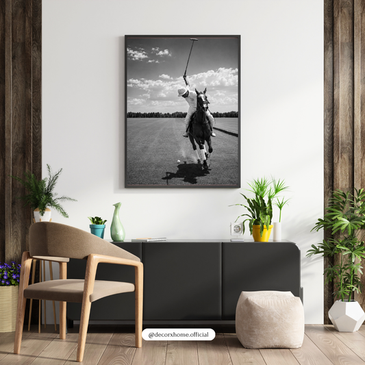 Black & White Polo Player Poster – Classic Equestrian Sports Wall Art | Decorexhome