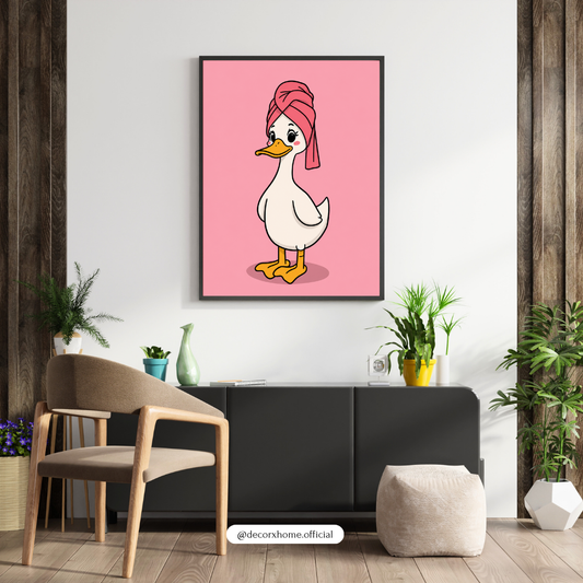 Cute Spa Duck Poster | Pink Cartoon Duck Wall Art for Kids Room & Bathroom – Decorxhome
