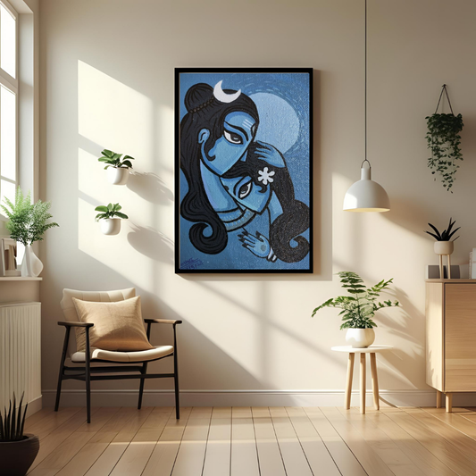 Divine Love – Shiva Parvati Spiritual Wall Poster 🌙✨