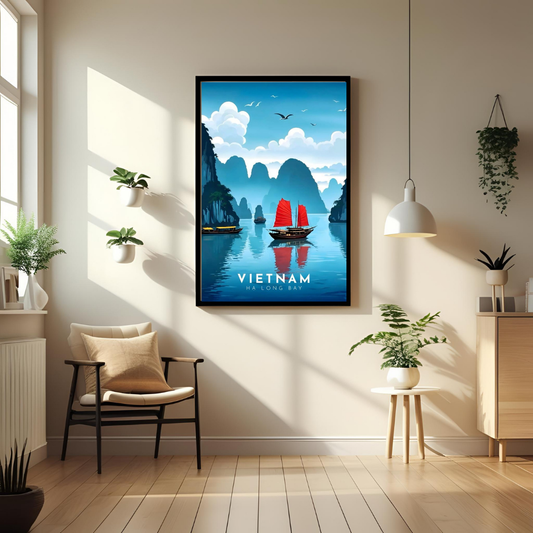 🚤 Vietnam Ha Long Bay – Framed Travel Wall Art Print 🖼️