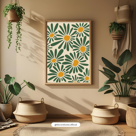 Green Daisy Garden – Modern Floral Wall Poster