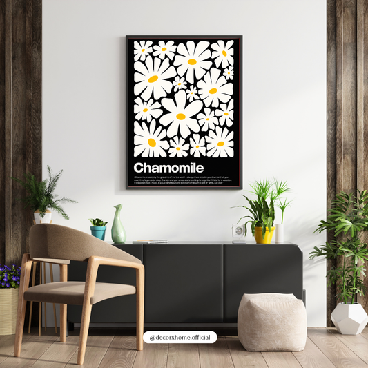 Chamomile Floral Poster | Minimalist Black & White Flower Wall Art | Decorxhome