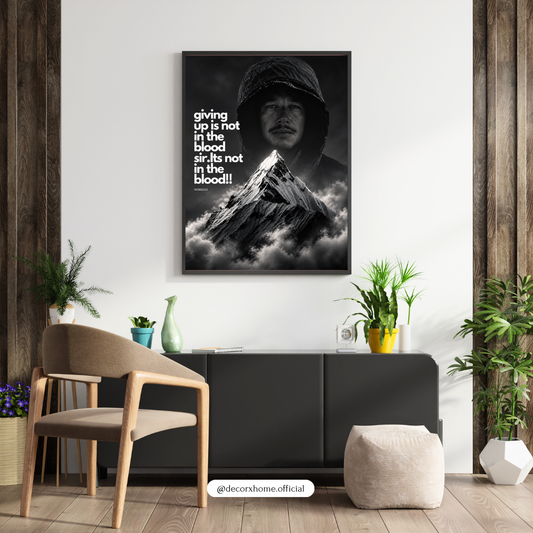 Giving Up Is Not in the Blood – Inspirational Warrior Mountain Wall Poster | Decorexhome