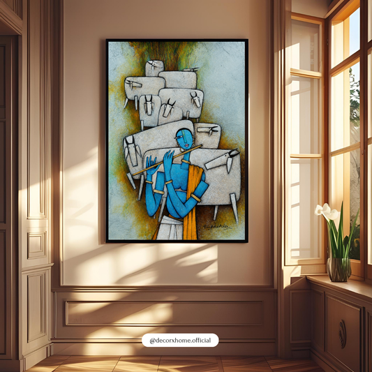 Krishna the Divine Shepherd Poster | Spiritual Indian Art Wall Decor by DecorxHome