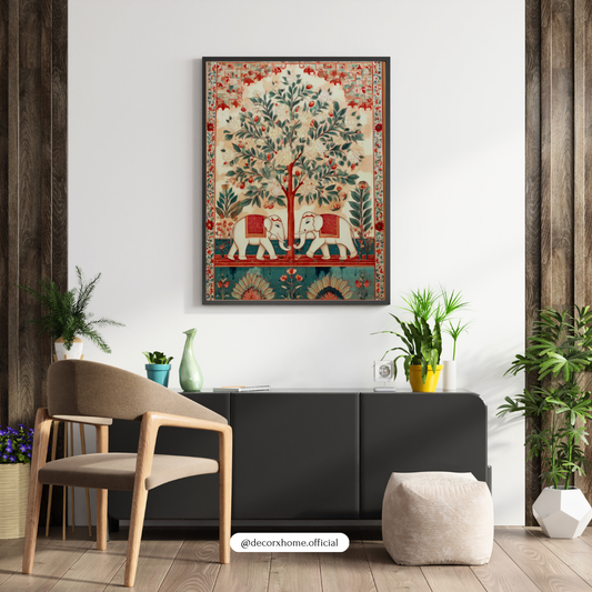 Indian Elephant Tree of Life Poster – Traditional Folk Art Wall Decor | Decorxhome