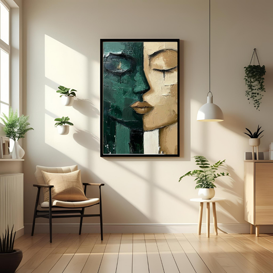 Modern Abstract Face Wall Art Print – Framed Emotional Expressionist Painting for Home & Office Decor