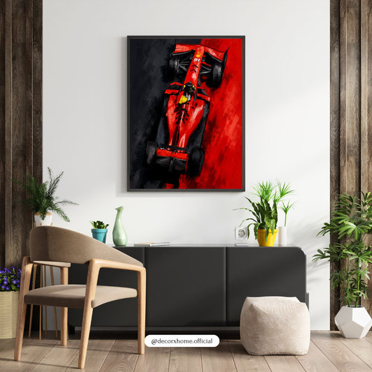 Red Formula Racing Car Wall Art Poster | Modern Motorsport Artwork | Luxury Racing Print | Decorexhome