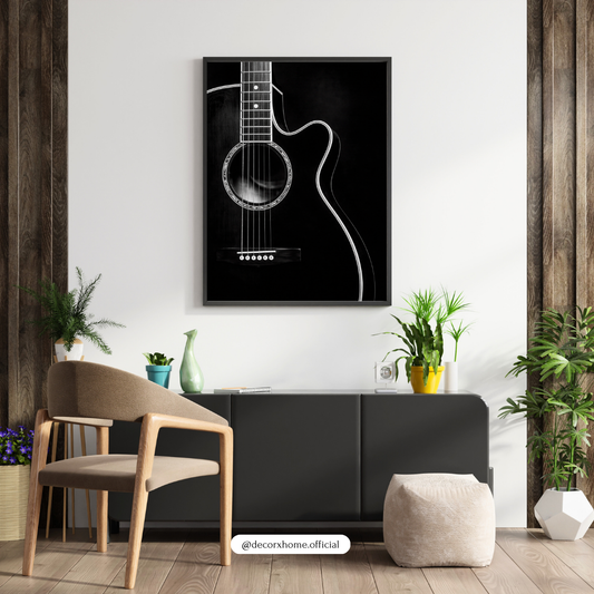Minimal Black Guitar Wall Art Poster – Modern Music-Themed Home Décor by Decorxhome