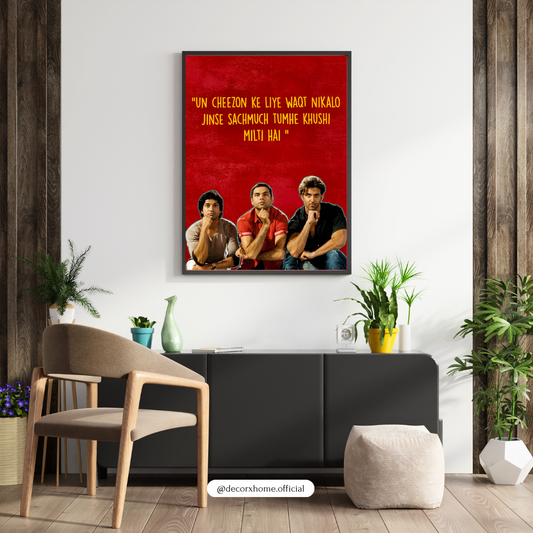 Zindagi Na Milegi Dobara | Bollywood Friendship Quote Wall Art | Indian Movie Artwork | Inspirational Hindi Movie Décor | College & Friendship Wall Art | Decorexhome