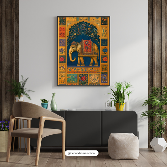 Royal Elephant Mosaic Poster – Traditional Indian Palace Art Wall Decor