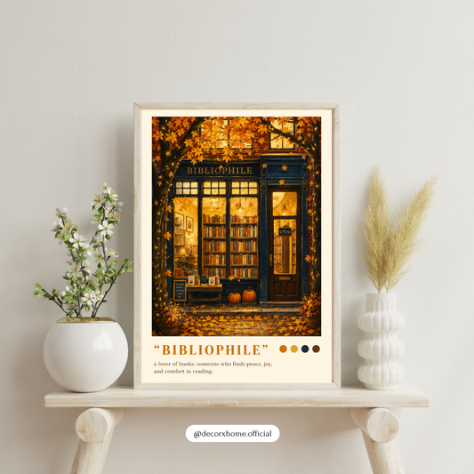 Bibliophile Bookstore Poster – Cozy Autumn Literary Wall Art