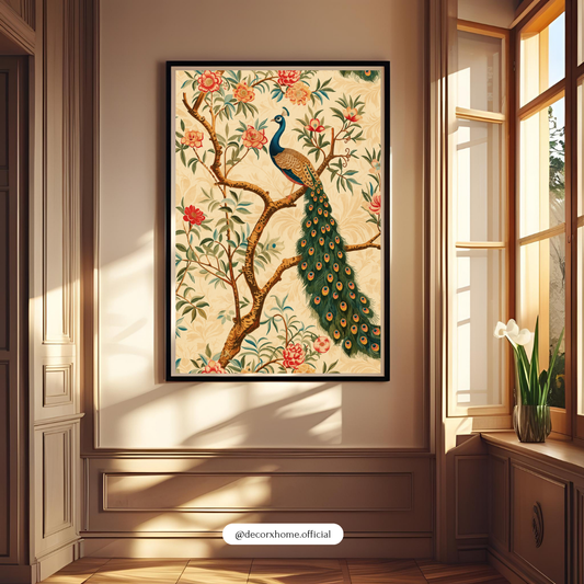 Decorxhome – Royal Peacock Floral Vintage Wall Art Poster