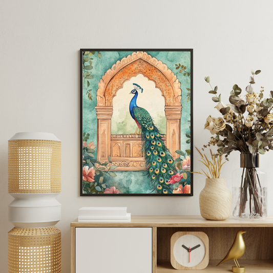 Royal Peacock Arch Framed Poster | Heritage Indian Wall Art by Decorxhome