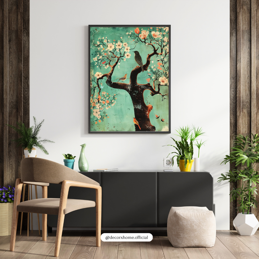 Vintage Blossom Tree & Birds Wall Art Poster – Aesthetic Nature Illustration | Decorxhome