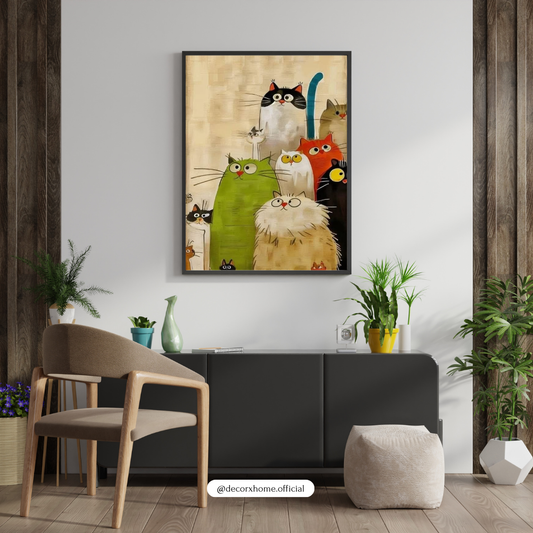 Quirky Cats Illustration Poster – Cute & Colorful Animal Wall Art
