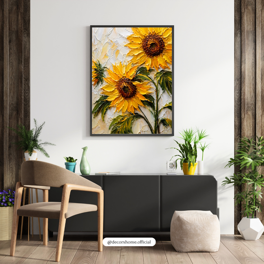 Sunflower Oil Painting Wall Art – Textured Floral Canvas Print | Aesthetic Nature Decor