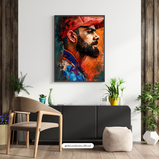Virat Kohli Abstract Portrait Wall Art with Frame – Modern Cricket Legend Poster for Bedroom & Gaming Room