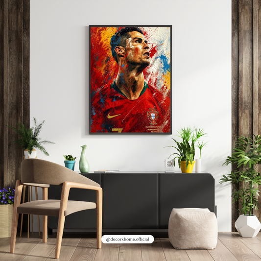 Cristiano Ronaldo Abstract Art Poster with Frame – Football Legend Wall Decor for Bedroom & Gaming Room