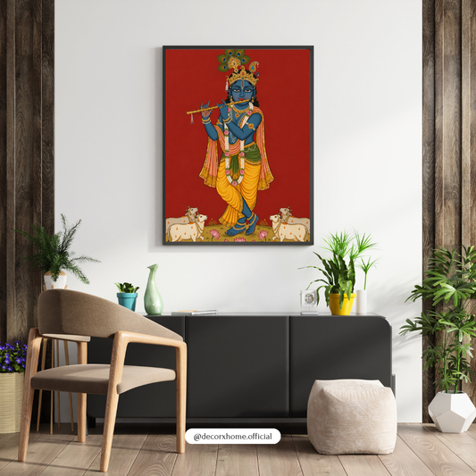Lord Krishna Flute Wall Art Poster | Traditional Indian Spiritual Artwork | Hindu Devotional Print | Decorexhome