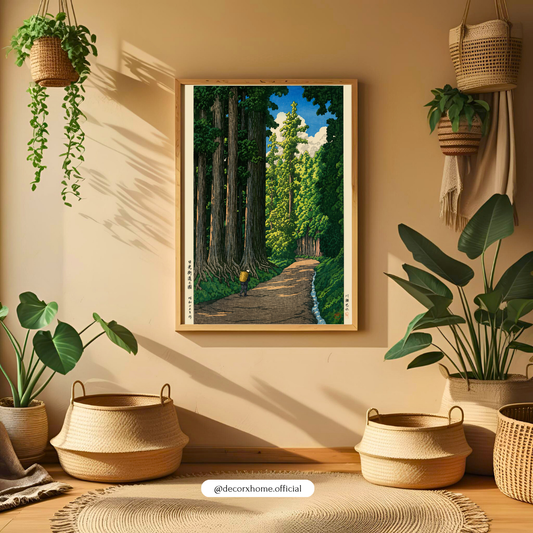 Forest Path Wall Art Poster – Scenic Nature Landscape Print | Vintage Aesthetic Canvas Decor (Framed)