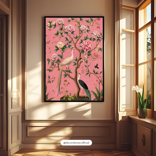 Decorxhome – Royal Pink Blossom Bird Wall Art Poster