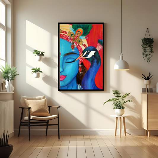 Divine Grace – Krishna with Peacock Wall Poster ✨🦚