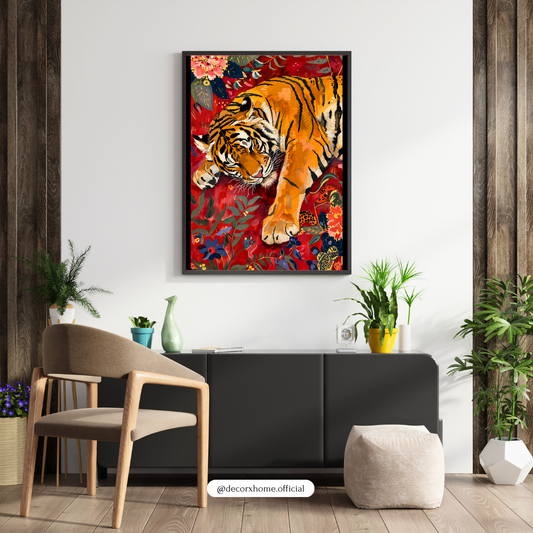 Floral Tiger Wall Art | Majestic Tiger & Botanical Poster | Colorful Wildlife Artwork | Boho Nature Wall Décor | Decorxhome