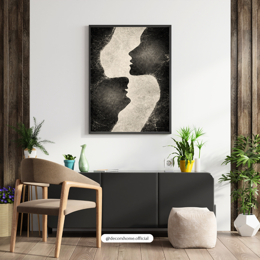Dual Faces Abstract Wall Art | Modern Black & Beige Minimalist Poster | Decorxhome