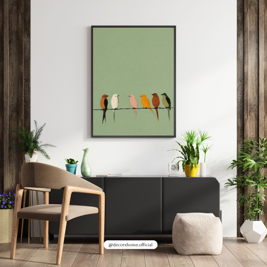 Minimal Birds on Wire Wall Art Poster | Scandinavian Nature Aesthetic Print | Modern Pastel Bird Artwork | Decorexhome