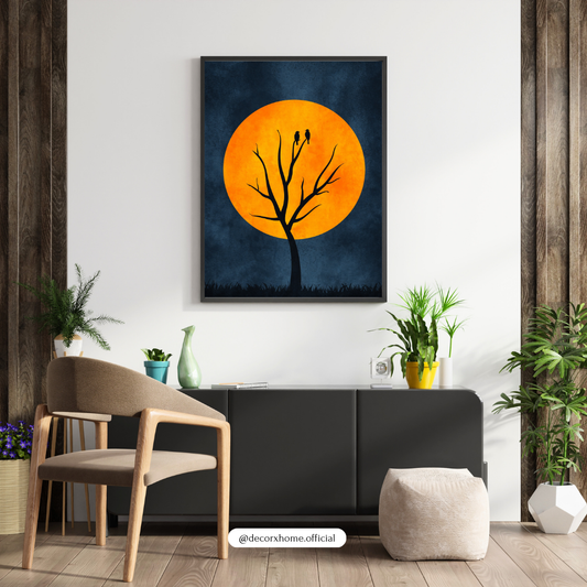 Moonlit Tree Silhouette Wall Art Poster – Modern Nature Home Décor by Decorxhome