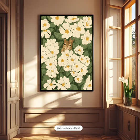 Decorxhome – Hidden Bunny Floral Meadow Wall Art Poster