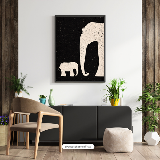 Minimal Elephant Duo Wall Art | Mother & Baby Elephant Silhouette Poster | Decorxhome