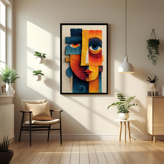 Colorful Abstract Face Wall Art Print – Framed Travel-Inspired Decor for Home, Office & Living Spaces