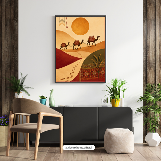 Desert Camel Caravan Wall Art Poster | Boho Desert Landscape Aesthetic – Decorxhome