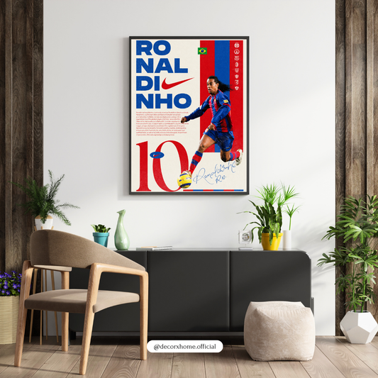 Ronaldinho Football Legend Poster with Frame – Retro Sports Wall Art for Bedroom & Gaming Room