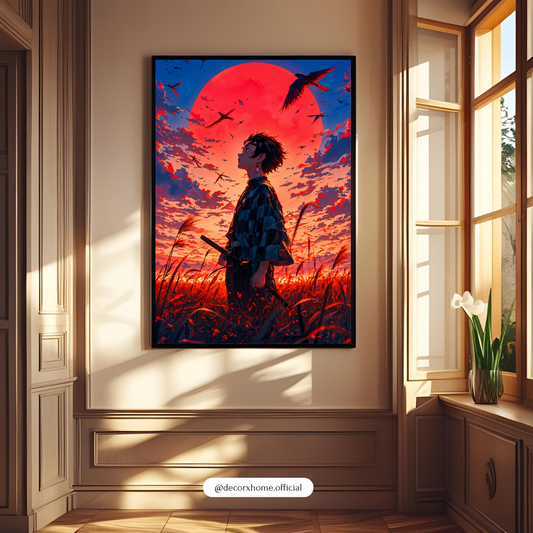 Crimson Moon Wanderer Poster – Anime-Inspired Sunset Wall Art