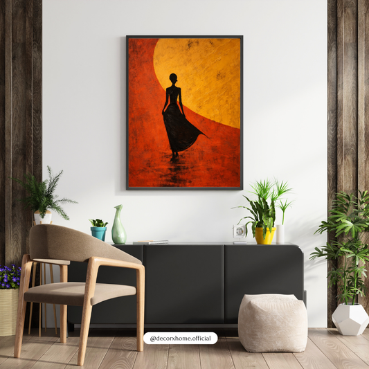 Silhouette Woman at Sunset Wall Art Poster – Modern Artistic Home Décor by Decorxhome
