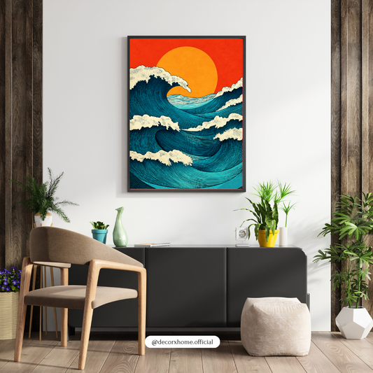 Japanese Great Wave Wall Art Poster | Vintage Ocean & Sunset Aesthetic – Decorxhome