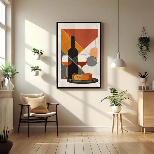 Modern Wine & Cheese Wall Poster – Geometric Kitchen & Restaurant Art
