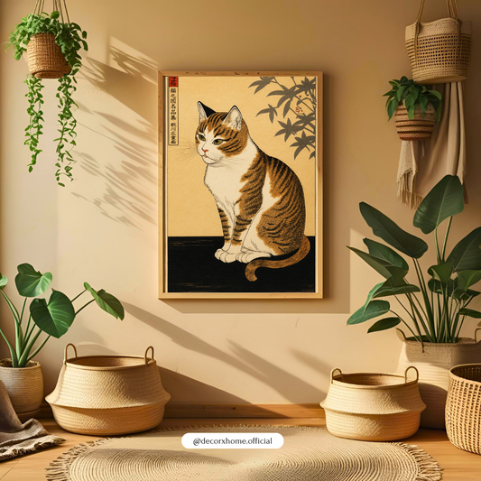 Vintage Japanese Cat Poster | Traditional Ukiyo-e Style Cat Wall Art by DecorxHome
