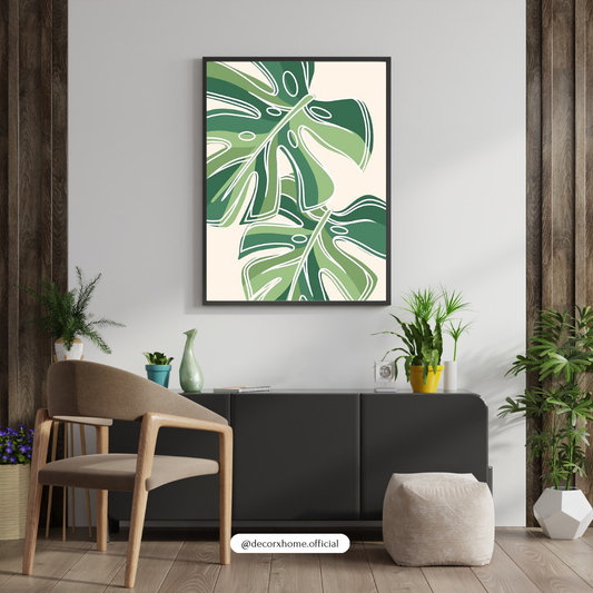 Monstera Leaf Botanical Poster – Minimal Green Nature Wall Art