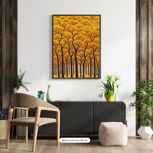 Golden Autumn Forest Wall Art Poster – Modern Nature Landscape Illustration | Decorxhome