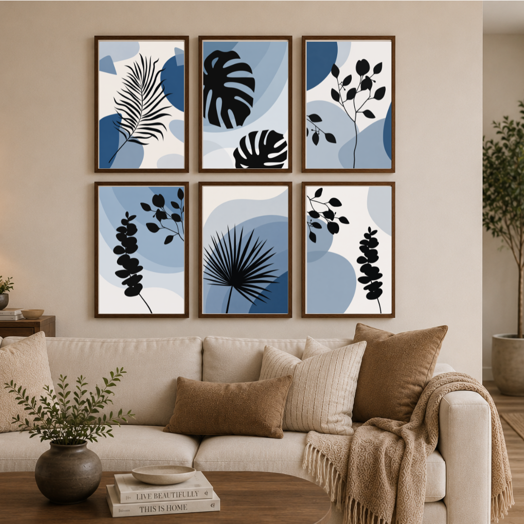 Midnight Blue Botanical Poster Set | Modern Abstract Leaf Wall Art by Decorxhome