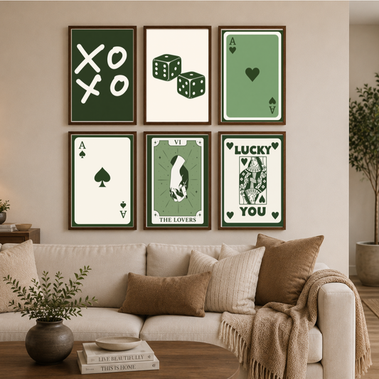 Lucky Love & Games Poster Set – Vintage Playing Card & Tarot Inspired Wall Art (Set of 6) | Decorxhome