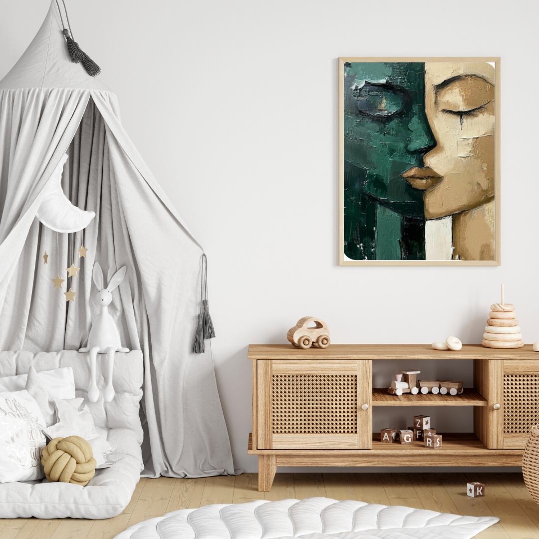 Modern Abstract Face Wall Art Print – Framed Emotional Expressionist Painting for Home & Office Decor